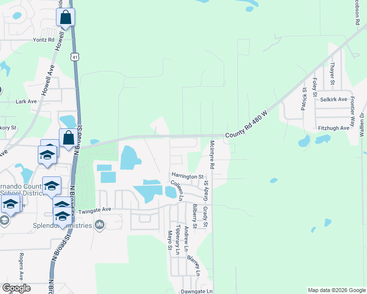 map of restaurants, bars, coffee shops, grocery stores, and more near 22176 Croom Road in Brooksville