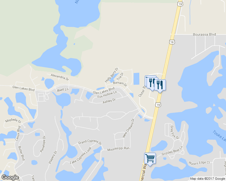 map of restaurants, bars, coffee shops, grocery stores, and more near 9389 Fox Hollow Lane in Weeki Wachee