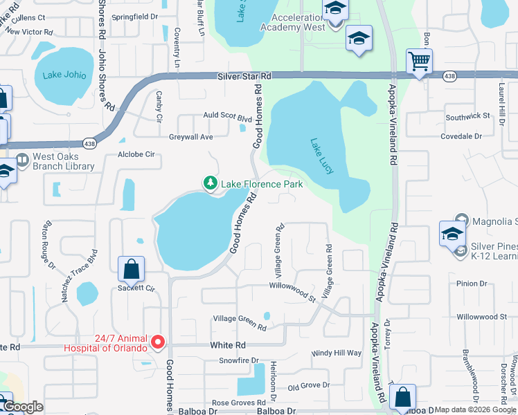 map of restaurants, bars, coffee shops, grocery stores, and more near 8456 Lainie Lane in Orlando
