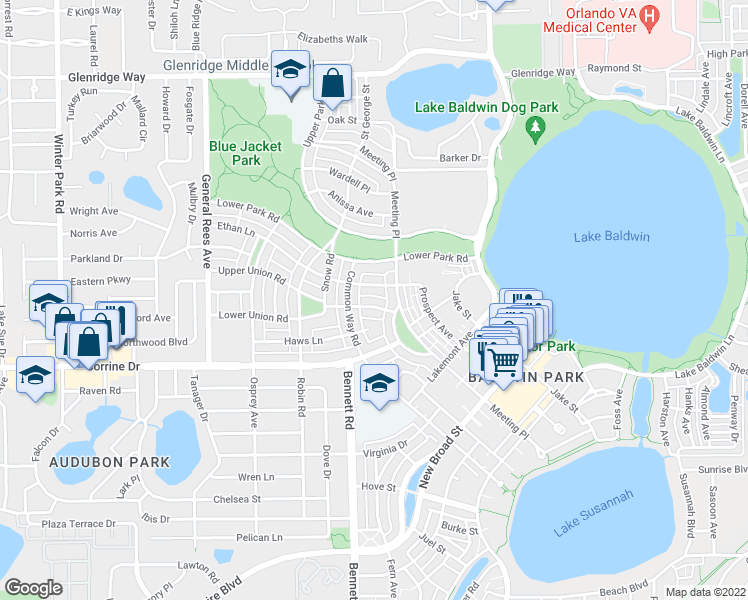 map of restaurants, bars, coffee shops, grocery stores, and more near 4301 Upper Union Road in Orlando