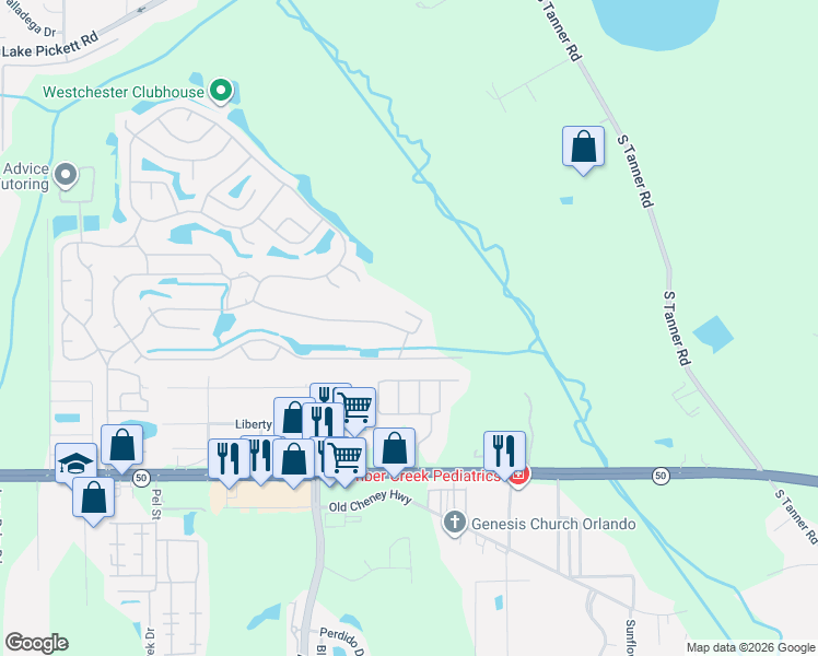 map of restaurants, bars, coffee shops, grocery stores, and more near 14965 Firestone Circle in Orlando
