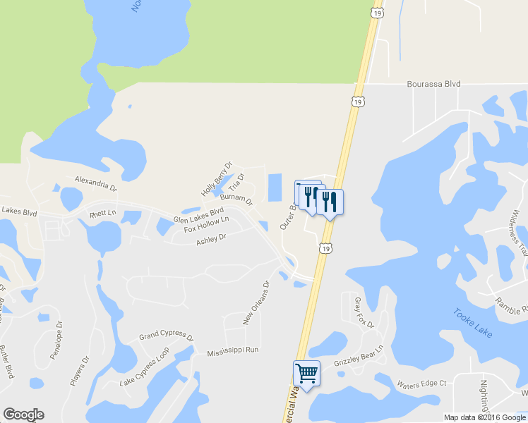 map of restaurants, bars, coffee shops, grocery stores, and more near 9443 Burnam Drive in Weeki Wachee