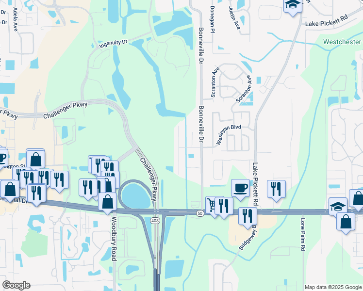map of restaurants, bars, coffee shops, grocery stores, and more near 1915 Palmetto Pine Lane in Orlando