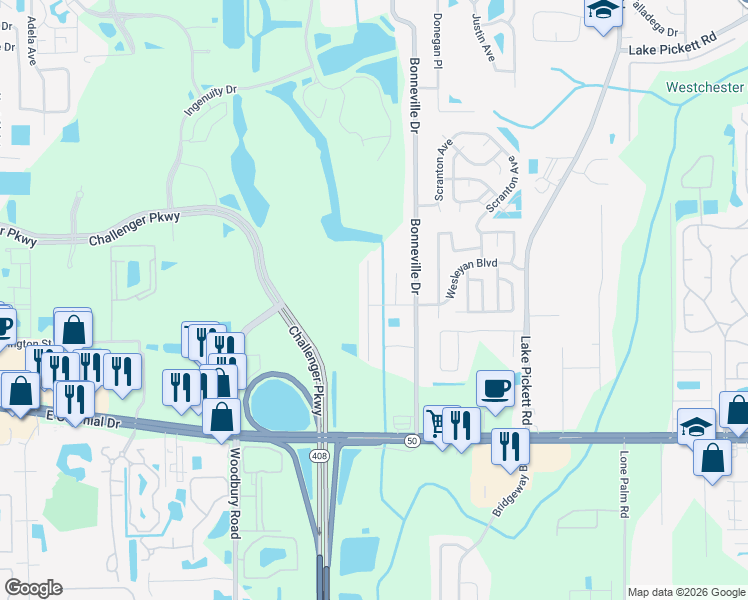 map of restaurants, bars, coffee shops, grocery stores, and more near 1915 Palmetto Pine Lane in Orlando