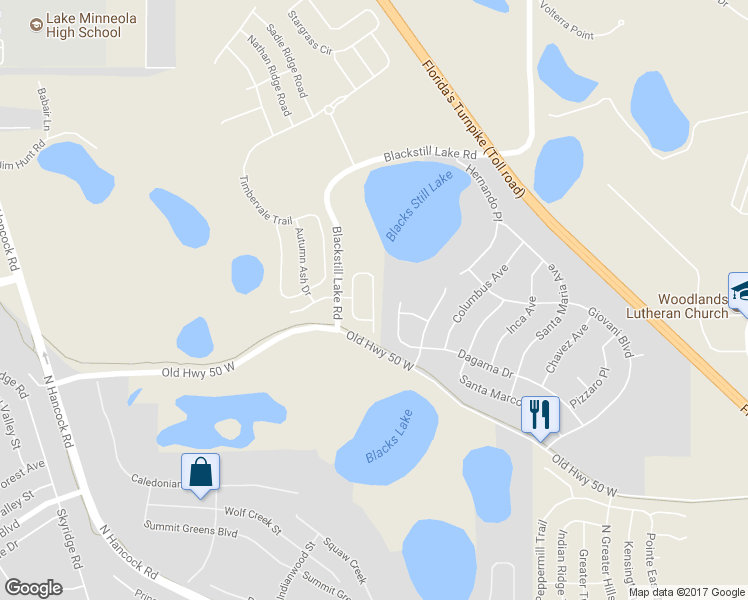 map of restaurants, bars, coffee shops, grocery stores, and more near 557 Kistler Circle in Clermont