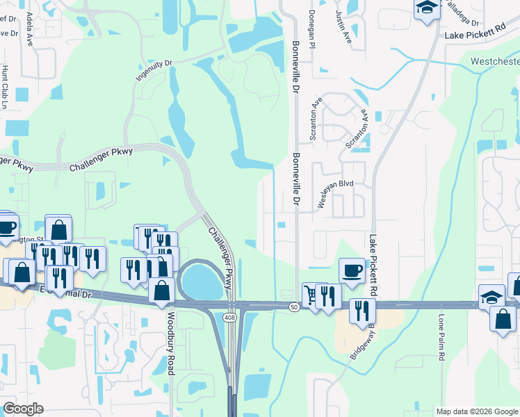 map of restaurants, bars, coffee shops, grocery stores, and more near 1915 Palmetto Pine Lane in Orlando