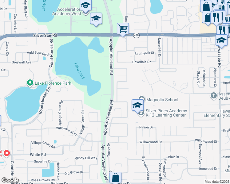 map of restaurants, bars, coffee shops, grocery stores, and more near 2210 Bridgewood Trail in Orlando