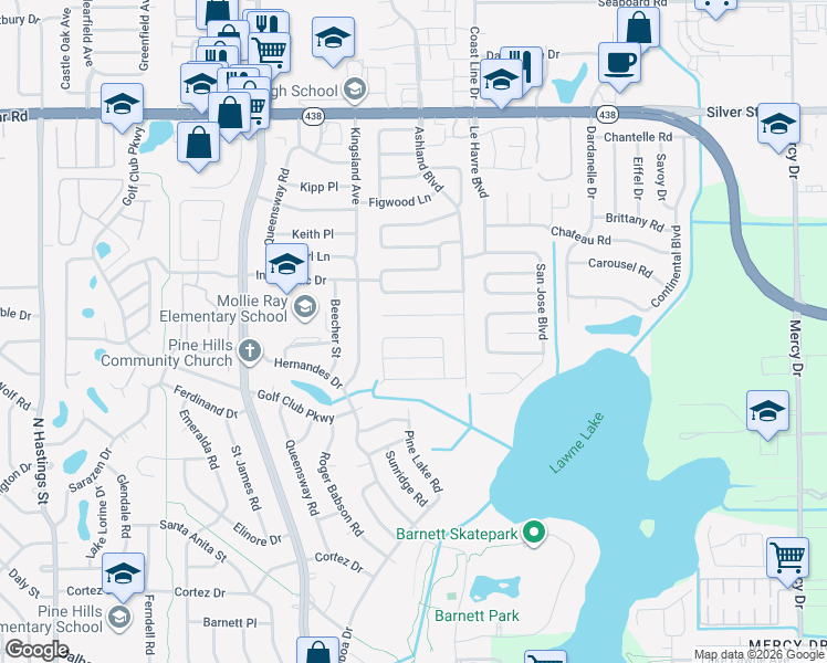map of restaurants, bars, coffee shops, grocery stores, and more near 4839 Bennington Place in Orlando