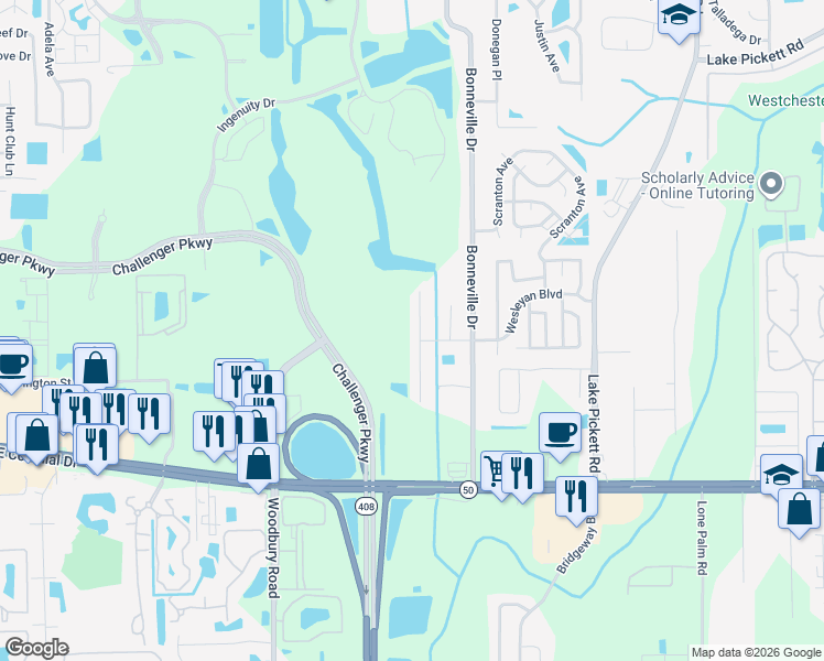 map of restaurants, bars, coffee shops, grocery stores, and more near 1915 Palmetto Pine Lane in Orlando