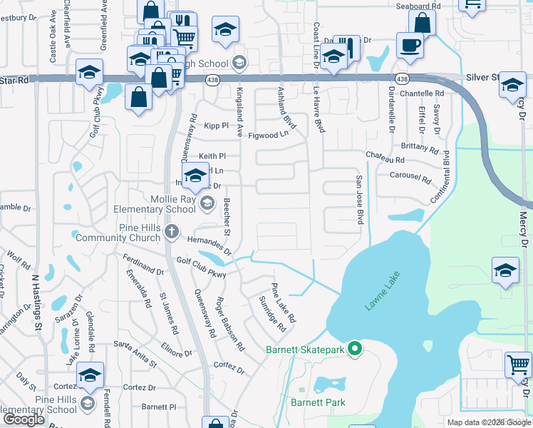 map of restaurants, bars, coffee shops, grocery stores, and more near 4839 Bennington Place in Orlando