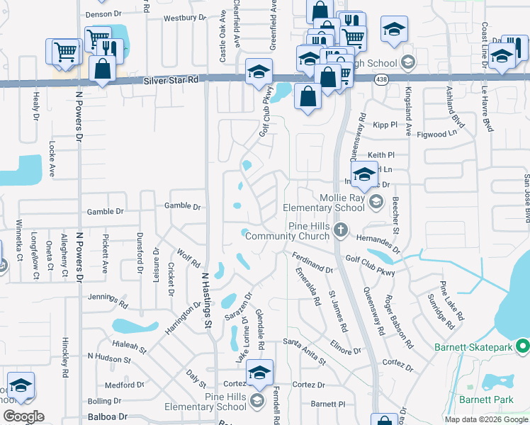 map of restaurants, bars, coffee shops, grocery stores, and more near 1812 Elm Ridge Court in Orlando