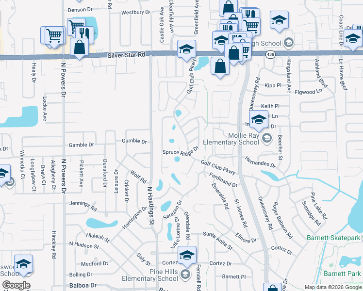 map of restaurants, bars, coffee shops, grocery stores, and more near 1707 Pointe Ridge Court in Orlando