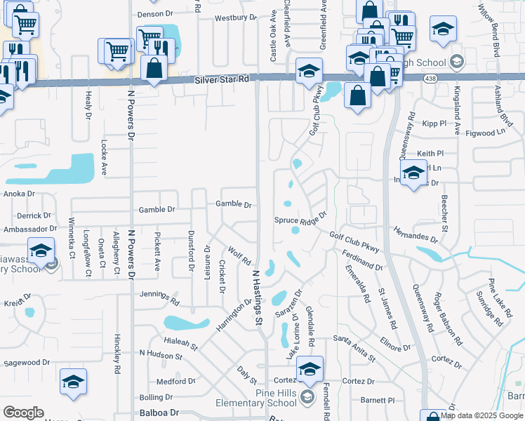 map of restaurants, bars, coffee shops, grocery stores, and more near 1838 Spruce Ridge Drive in Orlando