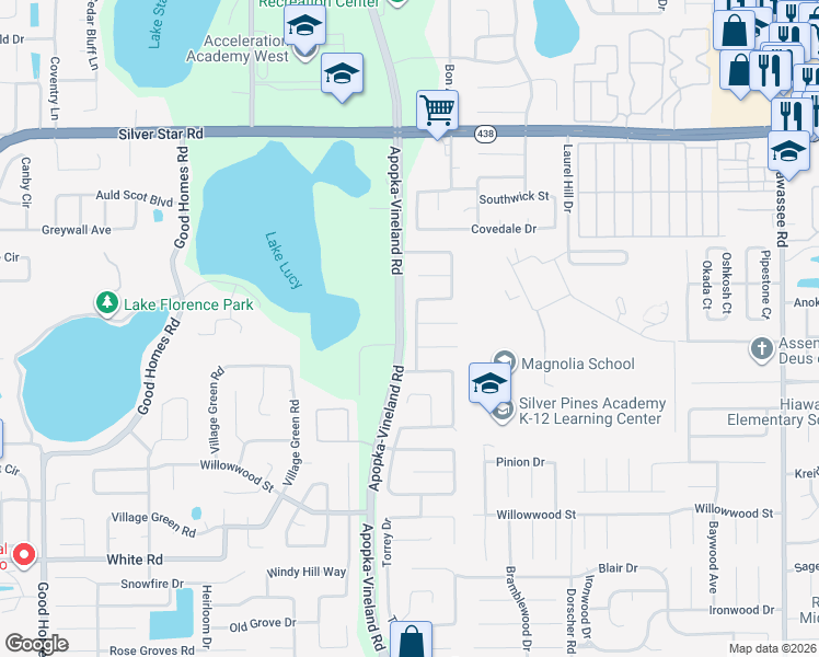 map of restaurants, bars, coffee shops, grocery stores, and more near 2210 Bridgewood Trail in Orlando