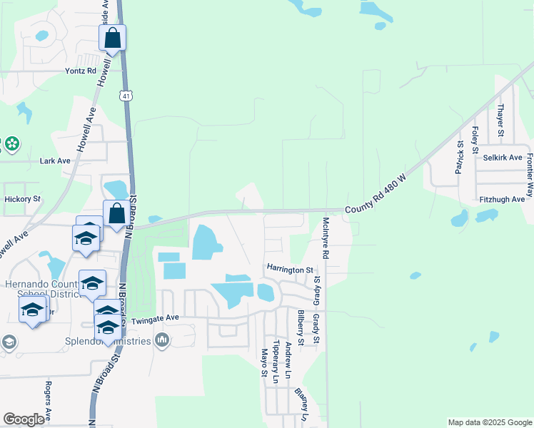 map of restaurants, bars, coffee shops, grocery stores, and more near 22176 Croom Road in Brooksville
