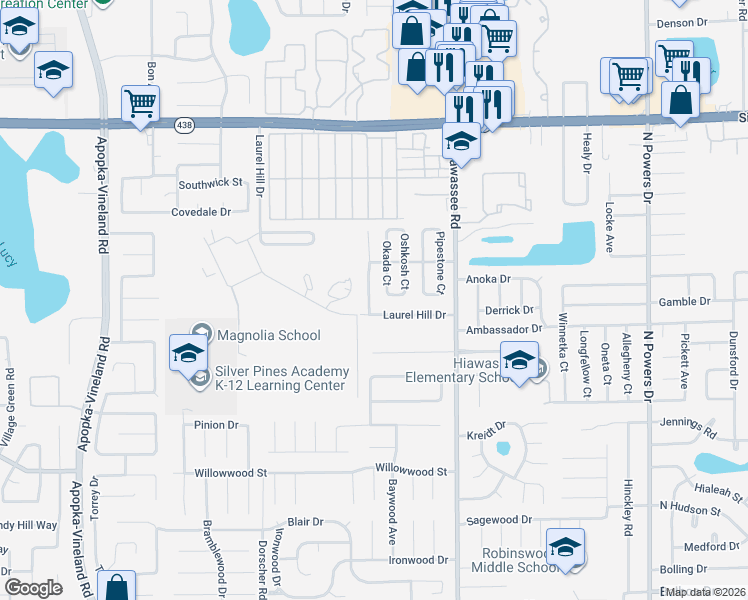 map of restaurants, bars, coffee shops, grocery stores, and more near 2210 Wautoma Place in Orlando