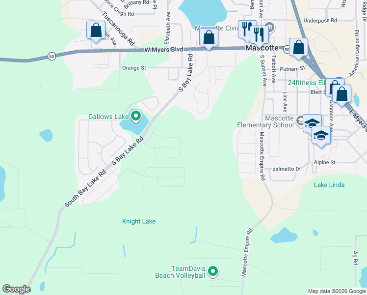 map of restaurants, bars, coffee shops, grocery stores, and more near 15523 Gemini Drive in Mascotte