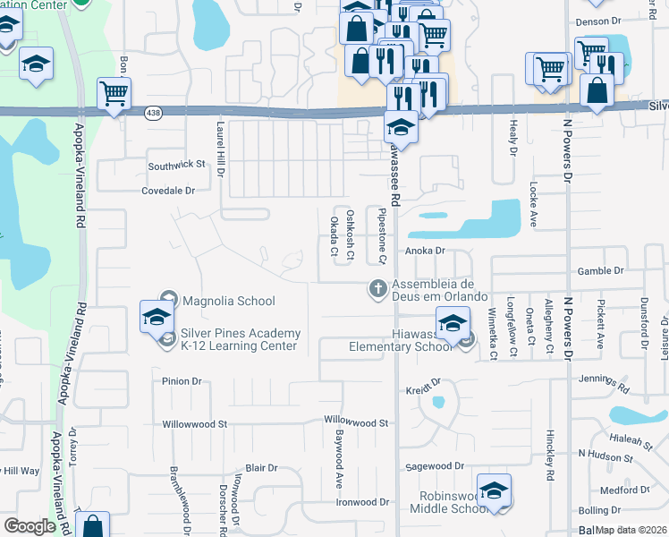 map of restaurants, bars, coffee shops, grocery stores, and more near 2210 Okada Court in Orlando