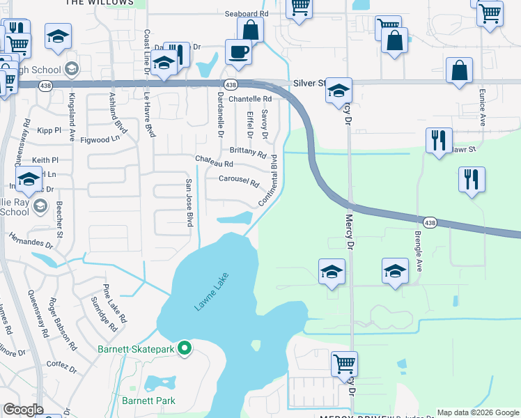map of restaurants, bars, coffee shops, grocery stores, and more near 1953 Continental Boulevard in Orlando