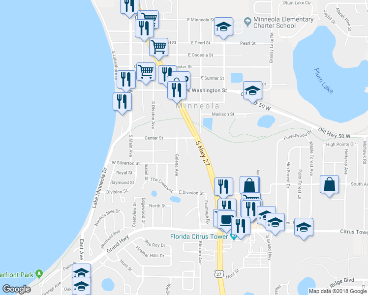 map of restaurants, bars, coffee shops, grocery stores, and more near 806 Orange Brook Court in Clermont