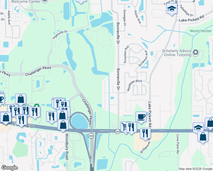 map of restaurants, bars, coffee shops, grocery stores, and more near 2009 Palmetto Pine Lane in Orlando