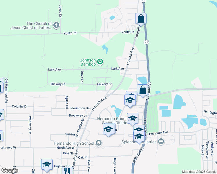 map of restaurants, bars, coffee shops, grocery stores, and more near 173 Hickory Street in Brooksville
