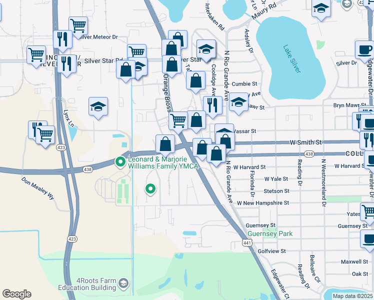 map of restaurants, bars, coffee shops, grocery stores, and more near 1625 W Princeton St in Orlando