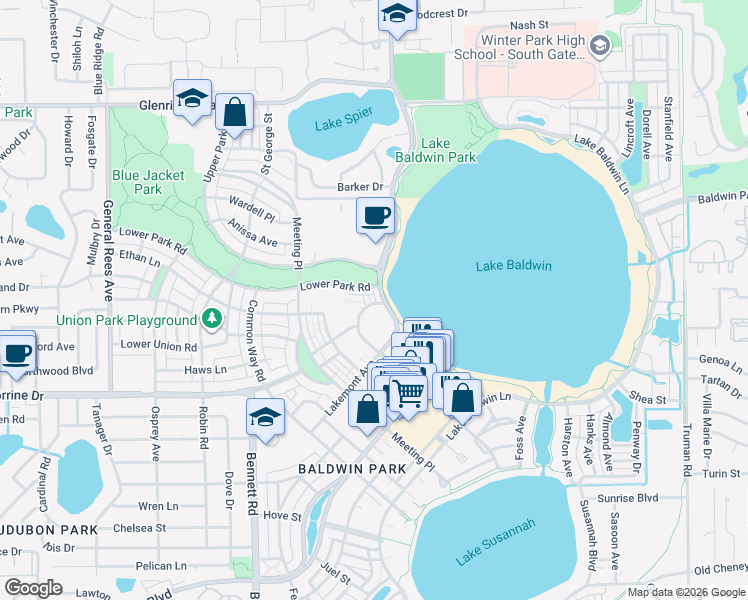 map of restaurants, bars, coffee shops, grocery stores, and more near 2148 Fresco Alley in Orlando