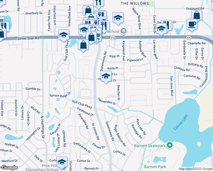 map of restaurants, bars, coffee shops, grocery stores, and more near 2000 Beecher Street in Orlando