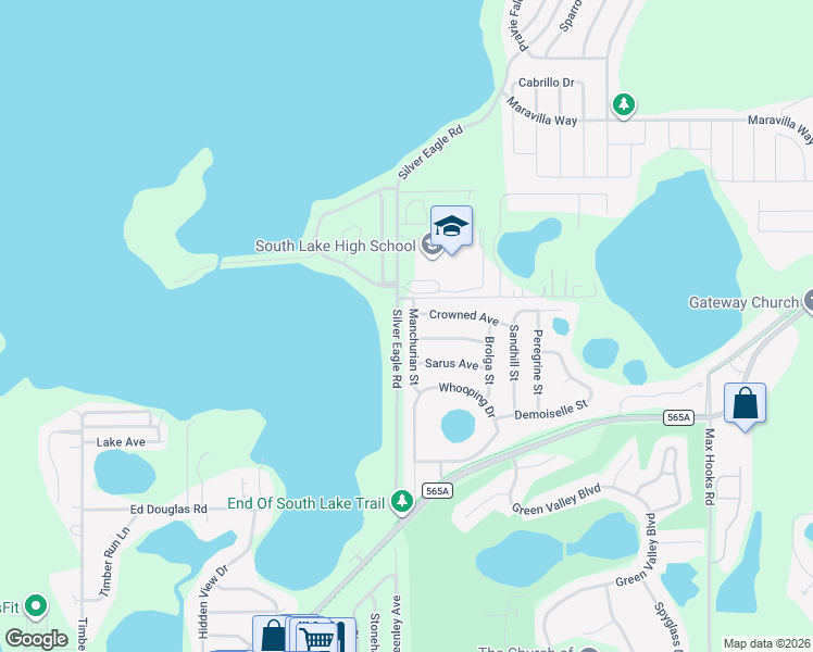 map of restaurants, bars, coffee shops, grocery stores, and more near 1741 Manchurian Street in Groveland