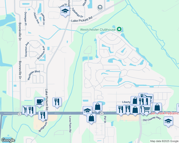 map of restaurants, bars, coffee shops, grocery stores, and more near 1875 Warwick Hills Drive in Orlando