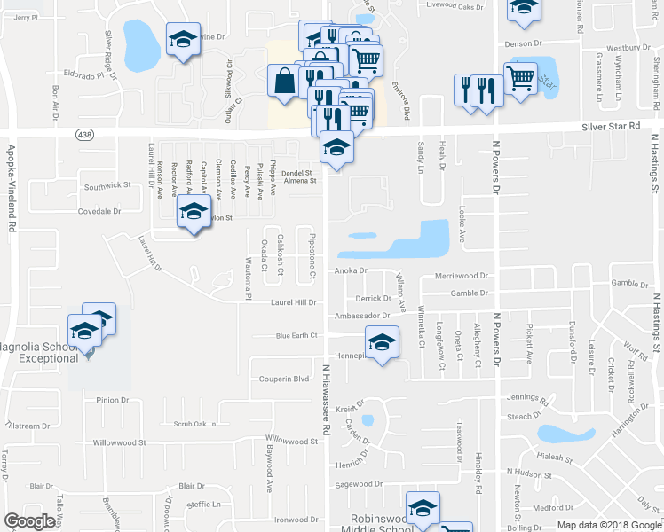 map of restaurants, bars, coffee shops, grocery stores, and more near 6917 Anoka Drive in Orlando