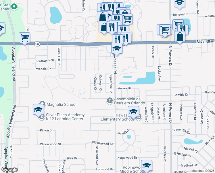 map of restaurants, bars, coffee shops, grocery stores, and more near 2239 Menomonee Court in Orlando