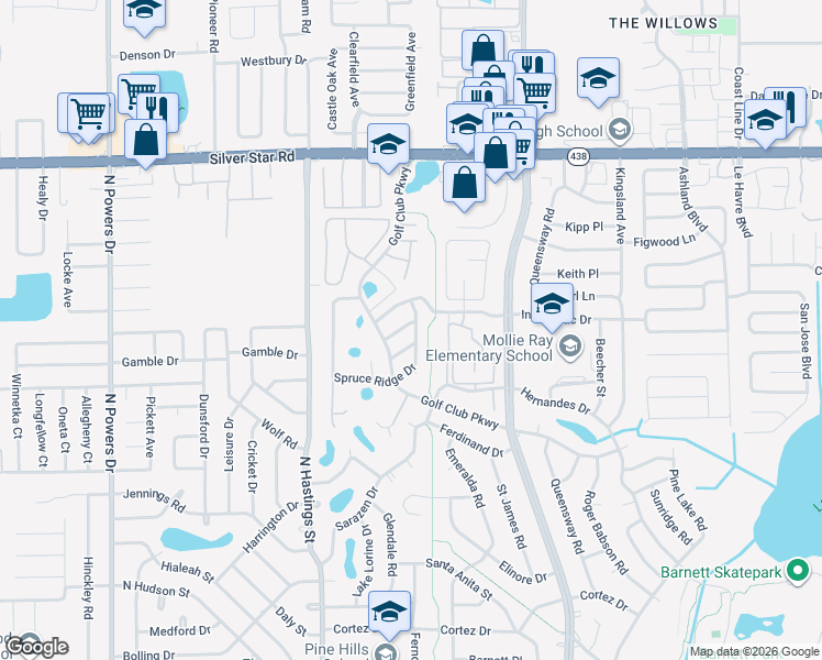 map of restaurants, bars, coffee shops, grocery stores, and more near 5618 Piney Ridge Drive in Orlando