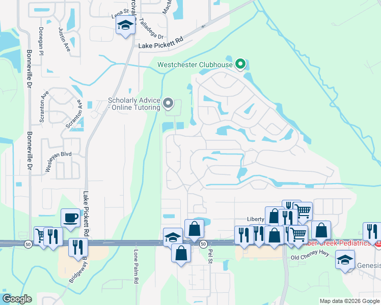 map of restaurants, bars, coffee shops, grocery stores, and more near 1875 Warwick Hills Drive in Orlando