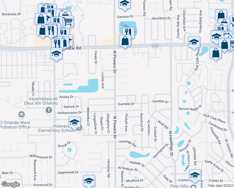 map of restaurants, bars, coffee shops, grocery stores, and more near 6209 Merriewood Drive in Orlando