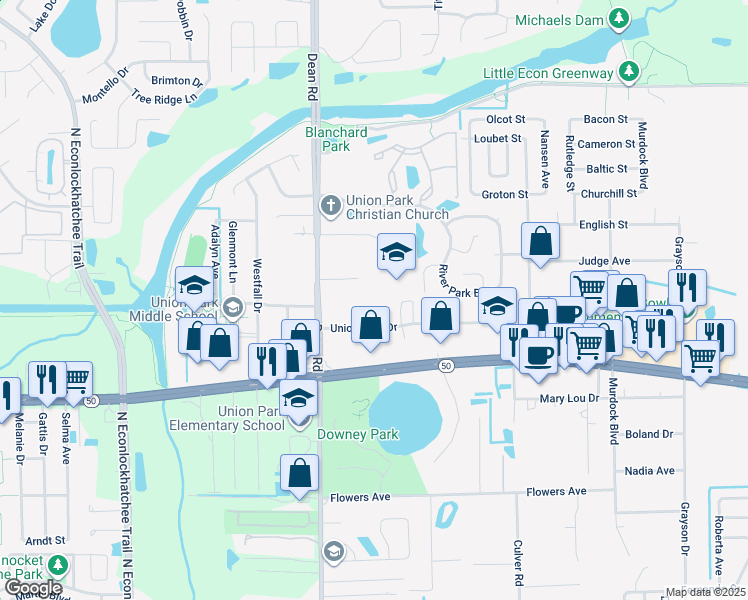 map of restaurants, bars, coffee shops, grocery stores, and more near 10125 Alcock Road in Orlando