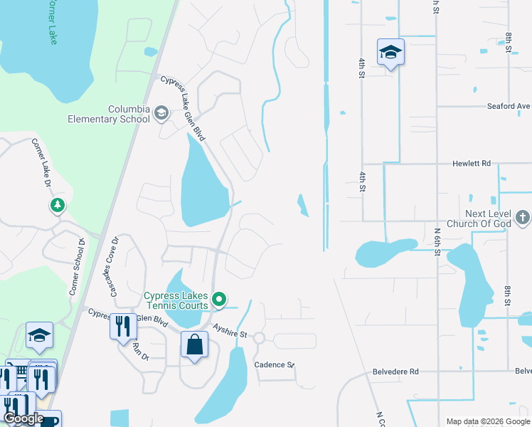 map of restaurants, bars, coffee shops, grocery stores, and more near 18131 Saxony Lane in Orlando