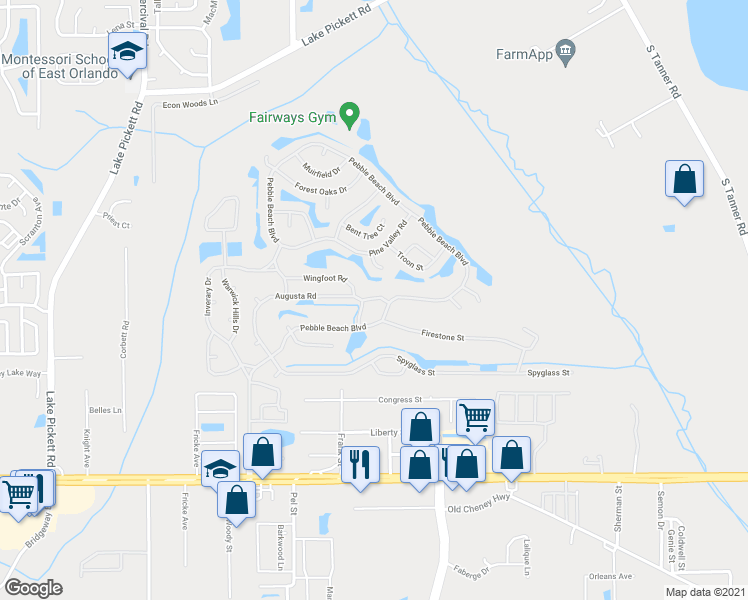 map of restaurants, bars, coffee shops, grocery stores, and more near 14481 Augusta Road in Orlando