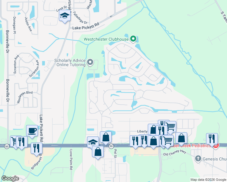 map of restaurants, bars, coffee shops, grocery stores, and more near 14200-14302 Augusta Road in Orlando