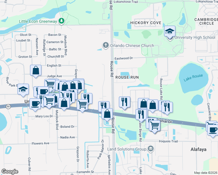 map of restaurants, bars, coffee shops, grocery stores, and more near 1927 Park Manor Drive in Orlando