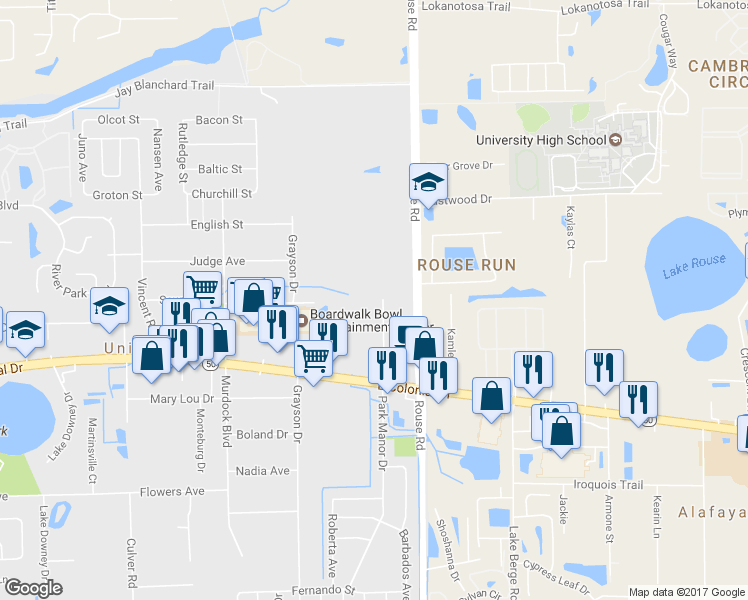 map of restaurants, bars, coffee shops, grocery stores, and more near 1920 Park Manor Drive in Orlando