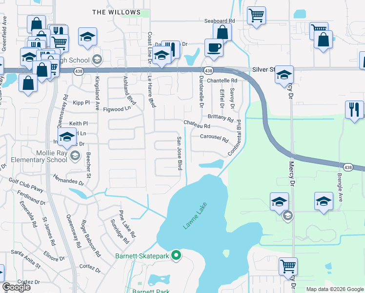 map of restaurants, bars, coffee shops, grocery stores, and more near 4616 Frisco Circle in Orlando