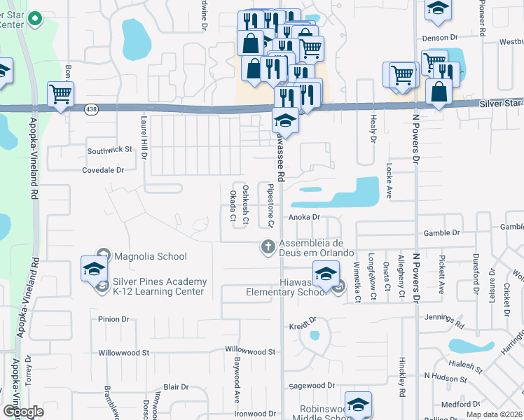 map of restaurants, bars, coffee shops, grocery stores, and more near 2239 Menomonee Court in Orlando