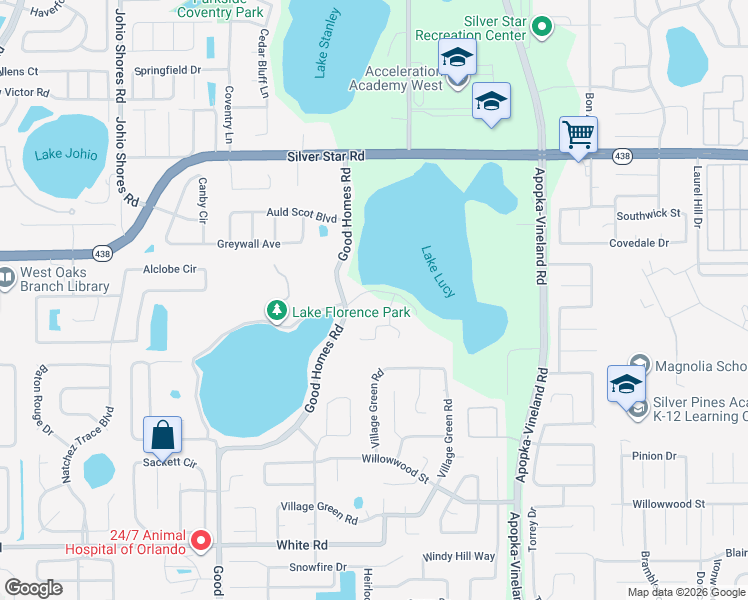 map of restaurants, bars, coffee shops, grocery stores, and more near 8346 Lake Lucy Drive in Orlando