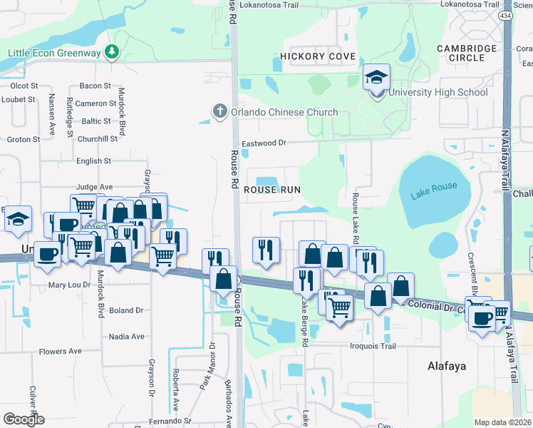 map of restaurants, bars, coffee shops, grocery stores, and more near 1917 Kamler Avenue in Orlando