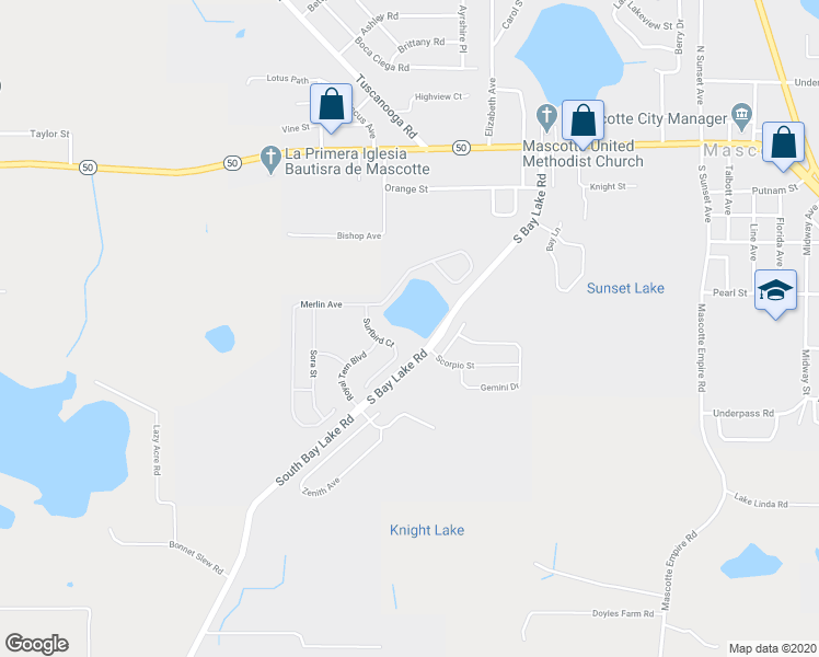 map of restaurants, bars, coffee shops, grocery stores, and more near 15853 Surfbird Court in Mascotte