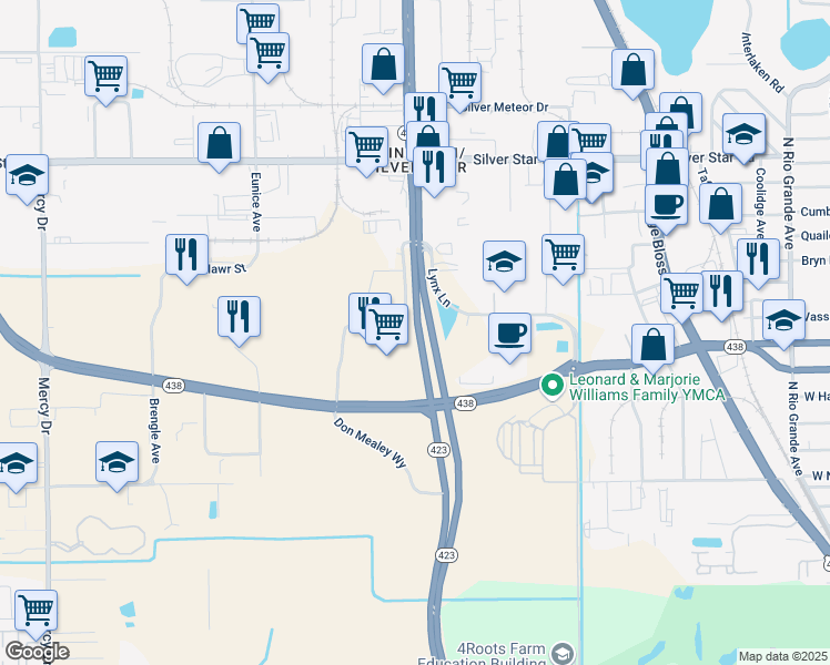 map of restaurants, bars, coffee shops, grocery stores, and more near 3101 West Princeton Street in Orlando