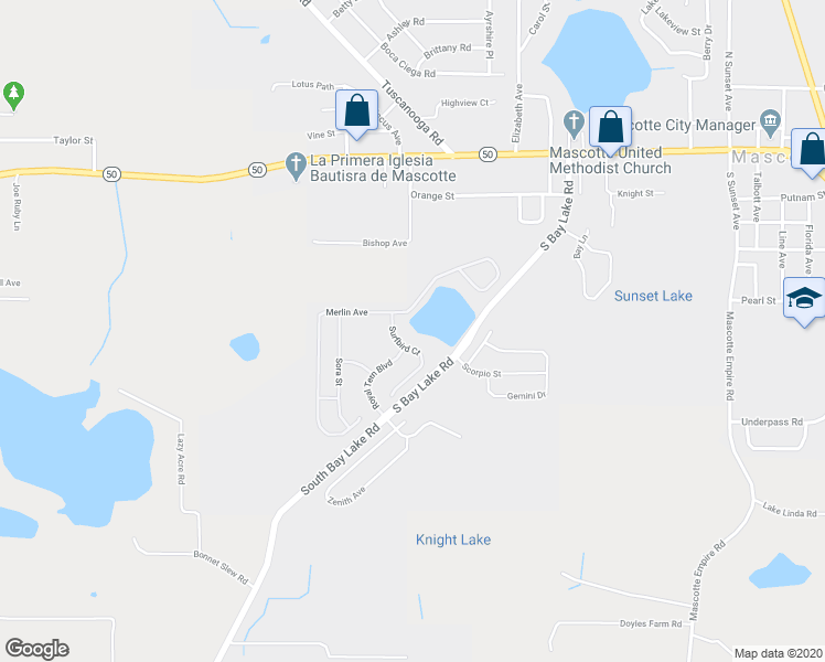 map of restaurants, bars, coffee shops, grocery stores, and more near 15869 Surfbird Court in Mascotte