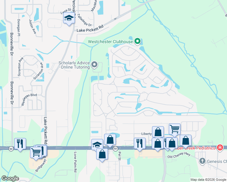 map of restaurants, bars, coffee shops, grocery stores, and more near 14200-14302 Augusta Road in Orlando